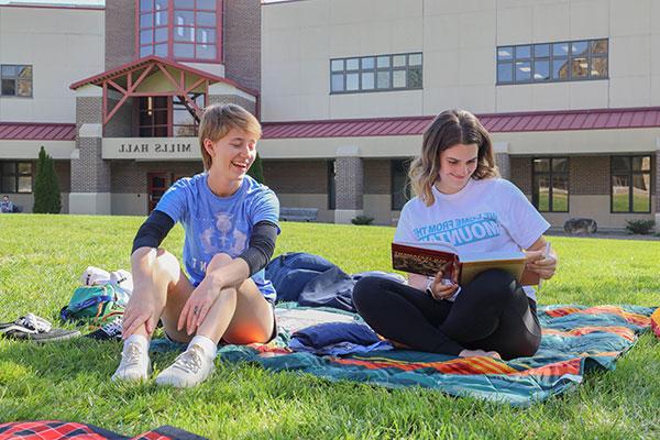 students on lawn